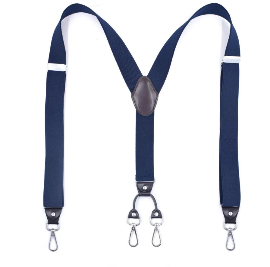 New Style Mens Y Shape 4 Clips Navy Blue Adjustable Suspenders Formal Adjustable Braces Belt