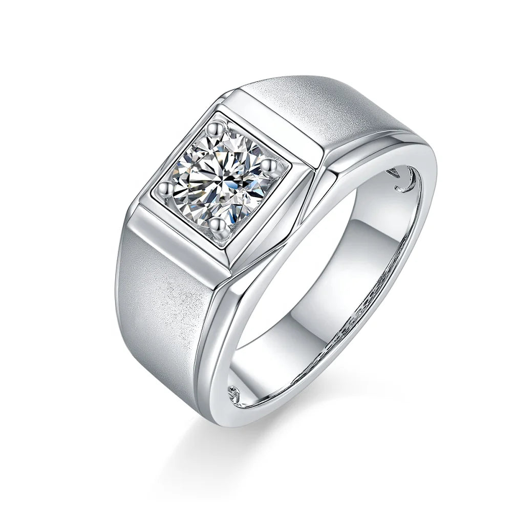 Wholesale Classic Moissanite Jewelry 1 Carat 925 Sterling Silver Moissanite Diamond Men Ring
