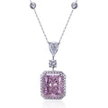 Messi Jewelry MSN-659 Pink Necklace Cubic Zirconia Radiant Cut Pear Silver Pendant for Daily Decorations
