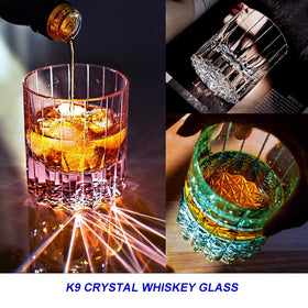 K9 Luxury 260ml Lead-Free Edo Kiriko Shot Glass Hand Carved Crystal Whiskey Glass with Gift Box for Festival