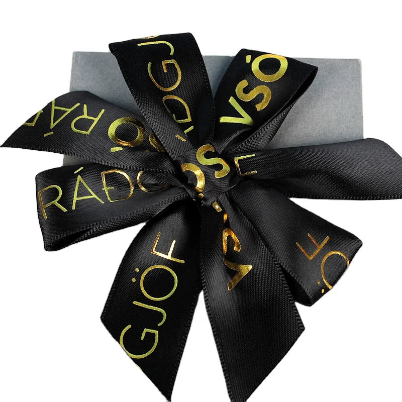 Customized Colorful logo Printing Gold Foil Printed Satin Wired Ribbon 1inch Color Factory Wholesale Satin Ribbon
