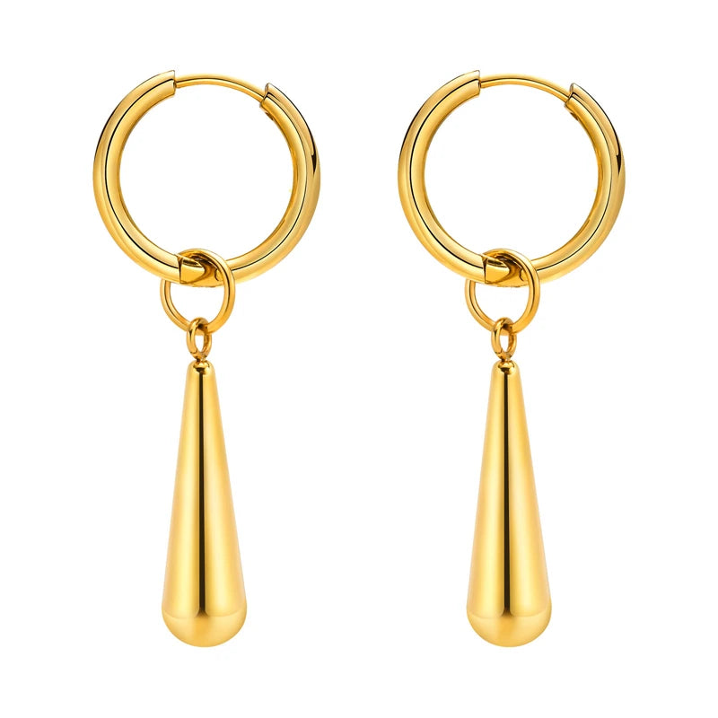 Wholesale Custom Stainless Steel Jewelry 18K Gold Plated Geometric Long Plain Stick Bar Drop Earrings Minimalist Jewelry