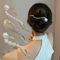 Summer Metal Plating Women's Hair Claw with Pearl Rhinestone Frog Buckle Hair Grip Clip