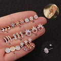 18K Gold Plated Stainless Steel Cubic Zirconia Cartilage Stud Helix Earrings