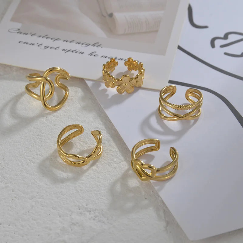 Minimalist Open Adjustable Finger Ring Waterproof Stainless Steel 14K Gold Plated Ring Anillos Acero Inoxidable Por Mayor