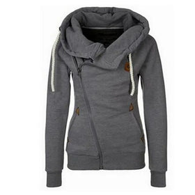 RNSHANGER Warm Fashion Women Hoodie Asymmetric Side Zipper Drawstring Slim Long Sleeve Hooded Sweatshirt Sport Cardigan Hoodies