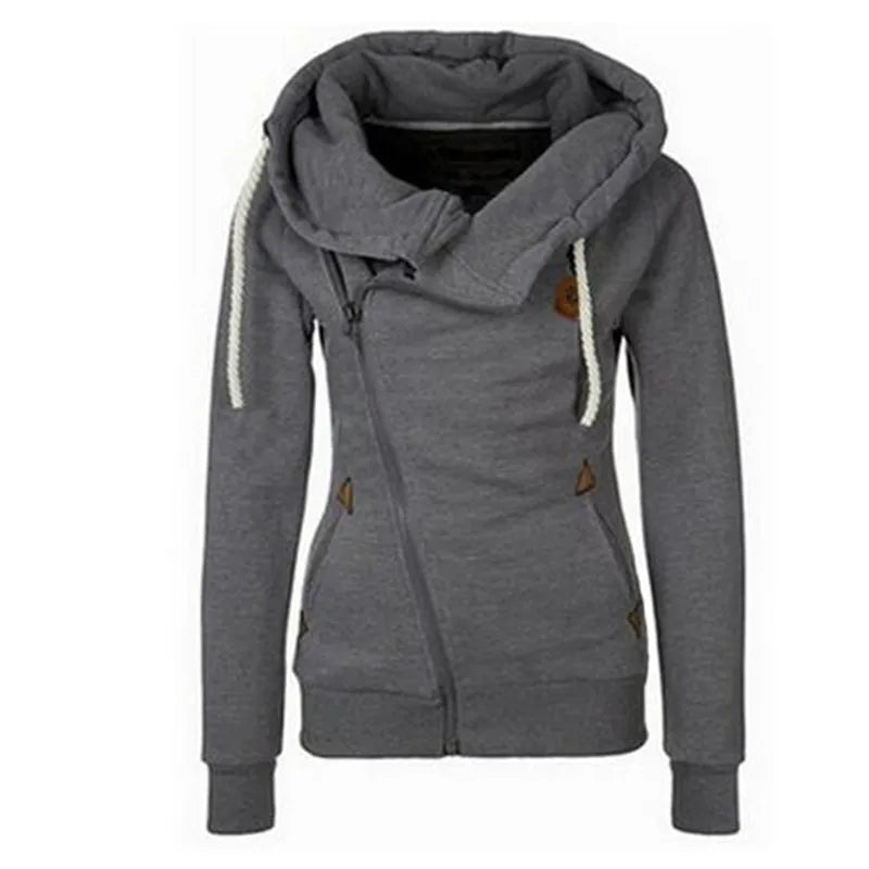 RNSHANGER Warm Fashion Women Hoodie Asymmetric Side Zipper Drawstring Slim Long Sleeve Hooded Sweatshirt Sport Cardigan Hoodies