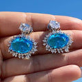 CAOSHI Oval Cut Sea Blue Zircon Crystal Water Drop Big Flower Earring Girls Fashion Jewelry 2025 Earrings Women