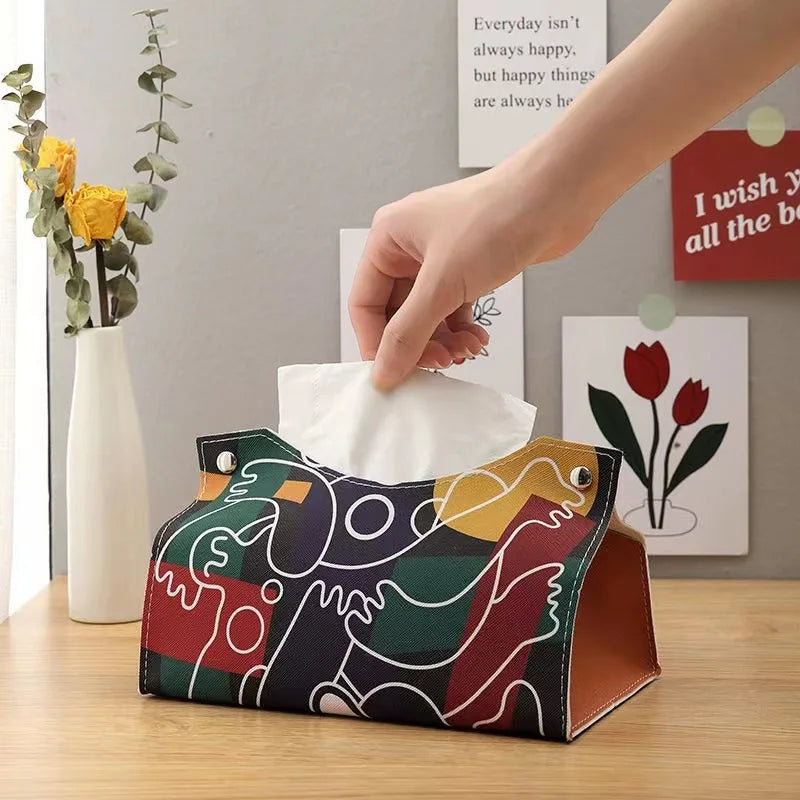 PU Leather Tissue Box Cover Rectangular Modern Tissue Box Case Organizer Tissue Box Holder for Bathroom