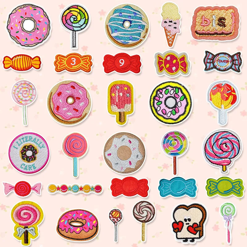 Sweetie Collection Iron on Embroidery  Toast Candy Donut Popsicle Lollipop Patch for Kid Clothes Bag Decoration