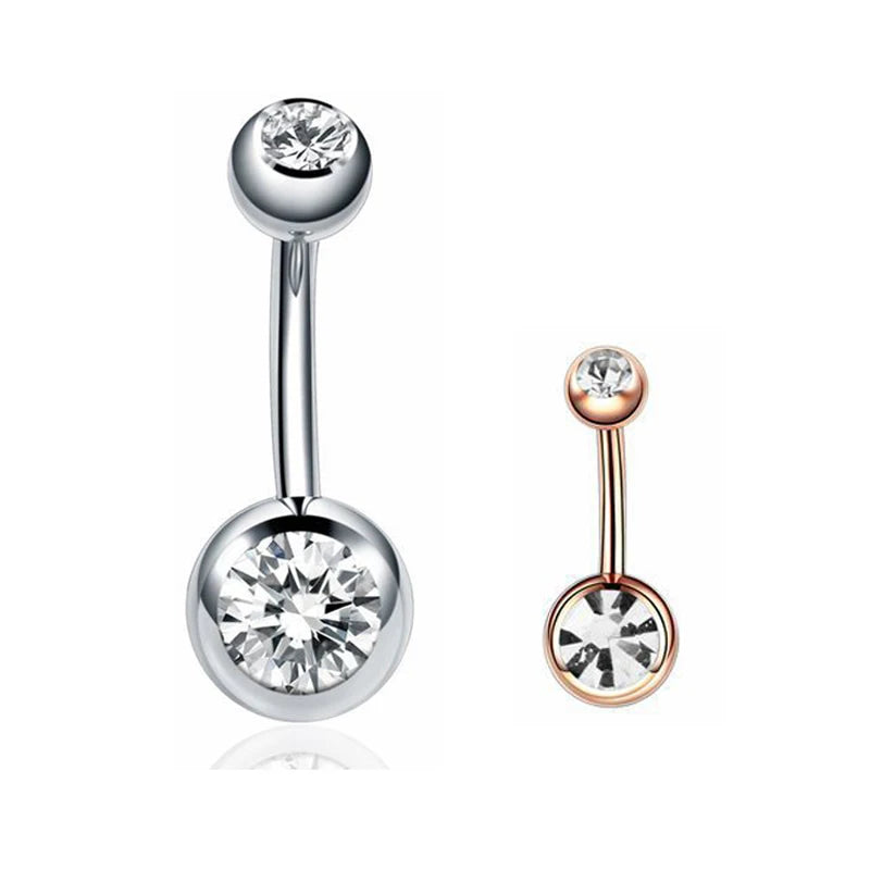 Unisex Fashionable Double Drill Belly Rings New Style Surgical Steel Navel Button Piercing Zircon Body Jewelry for Weddings