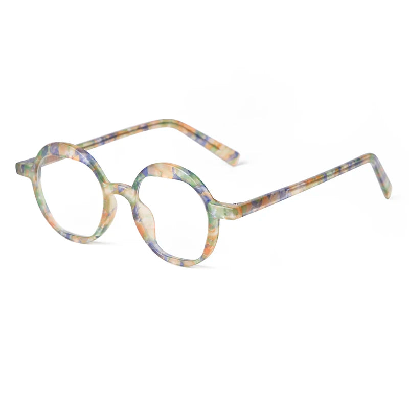 Personalized Retro Round Women's Glasses Black Frame Transparent Floral Printing Optical Eyeglasses Frames Anti-Blue Light