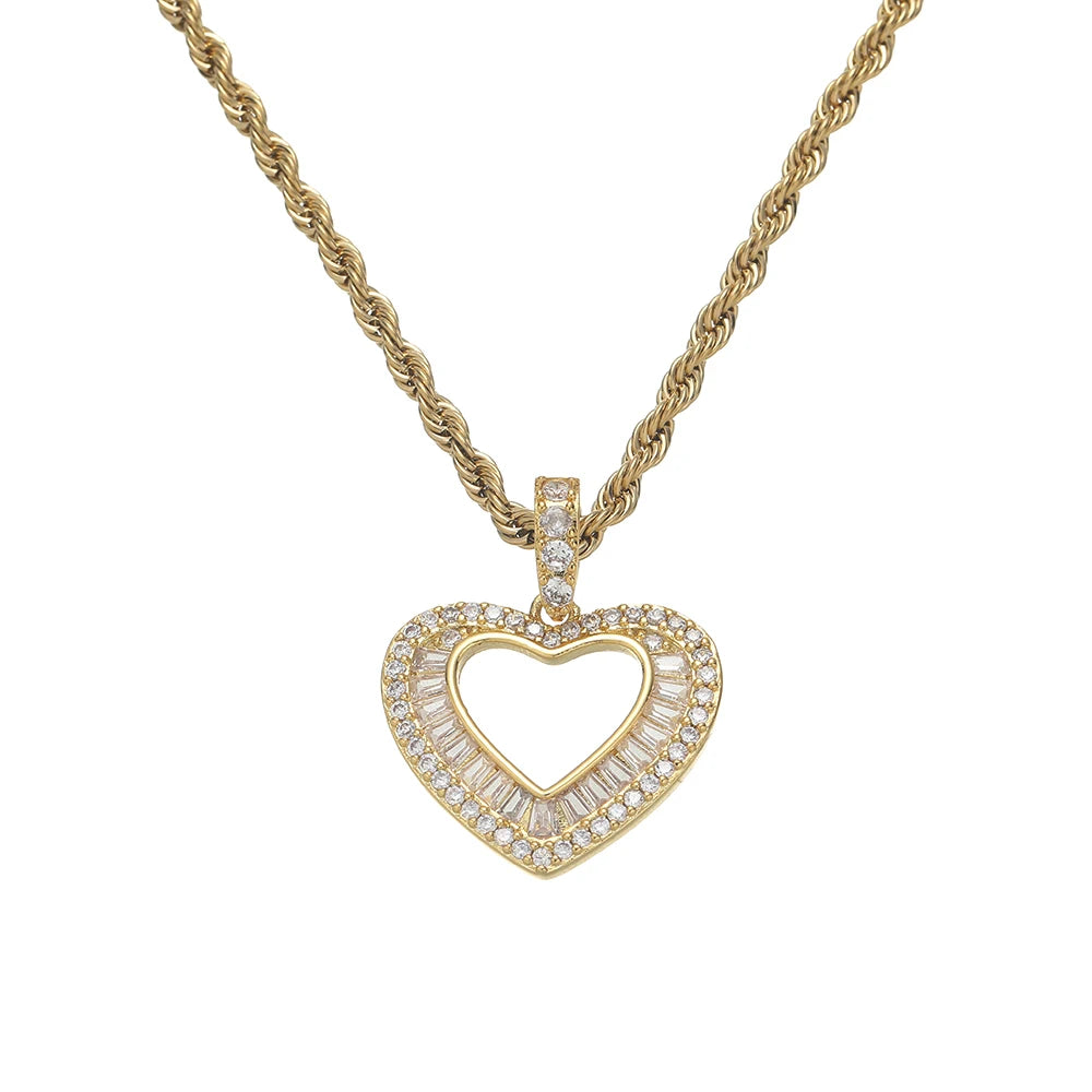 CN437 Iced Fashion Heart Pendants Women Necklace Hip Hop Jewelry Party Gift