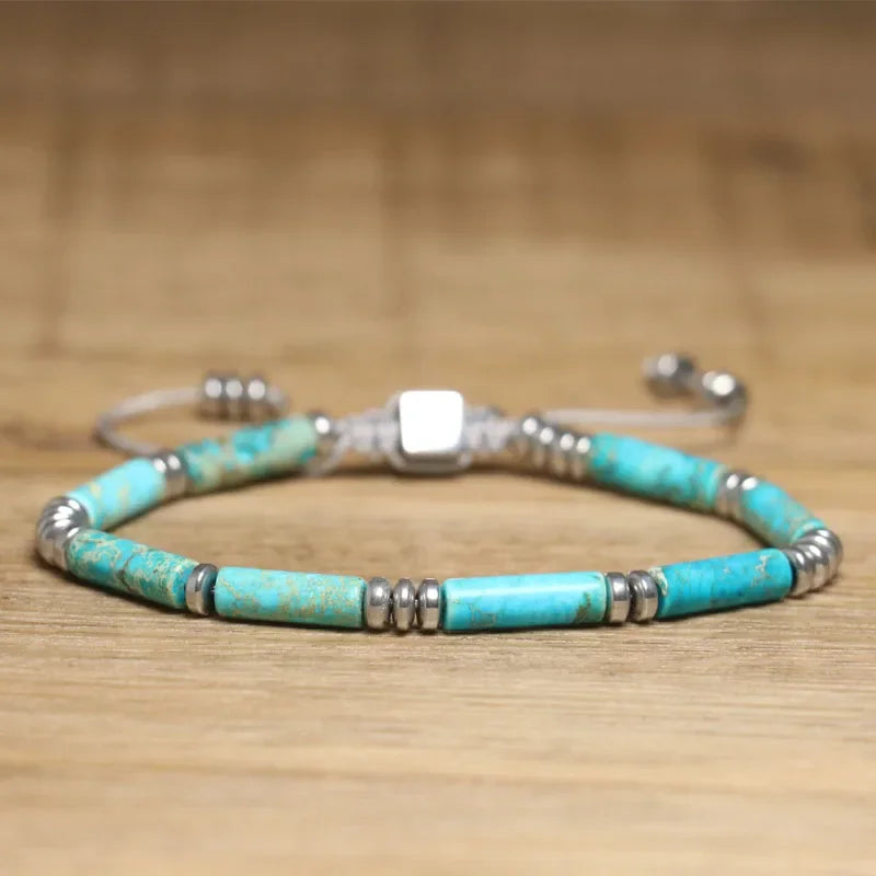 4x13mm Turquoise Stone Bracelet for Women Jewelry Yoga Healing Handmade Braided Bracelet Party Anniversary Gift