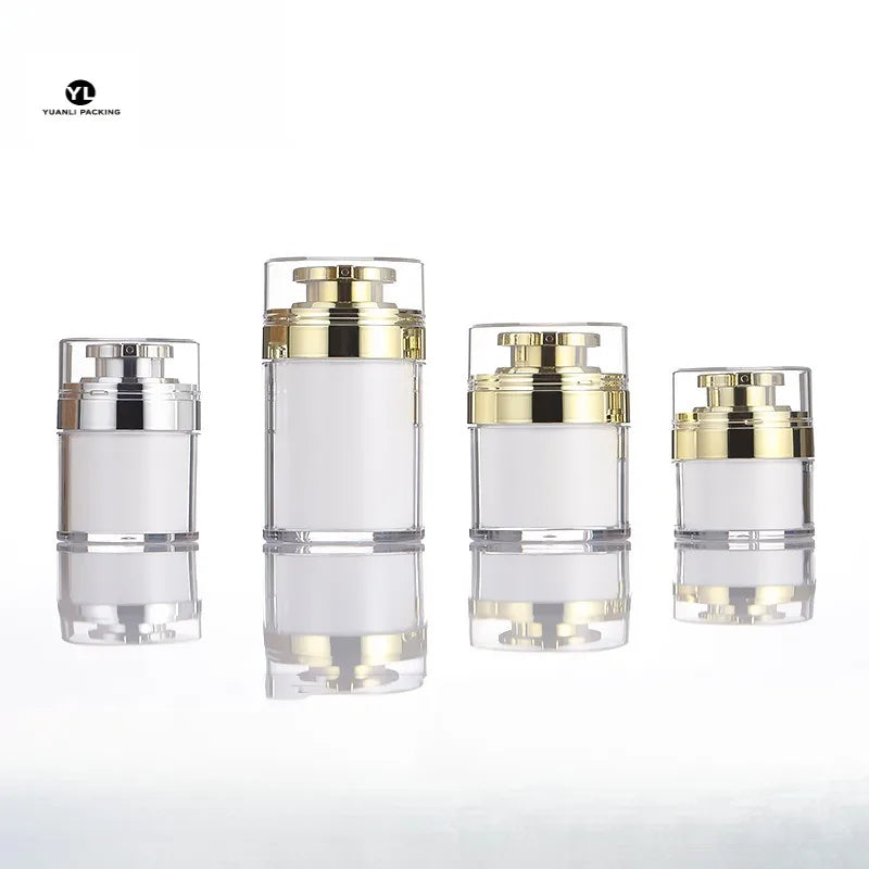 Luxury 30ml 100ml Gold White Airless Cream Plastic PP Pump Bottle Replaceable Refillable Skincare Cream Container for Cosmetics