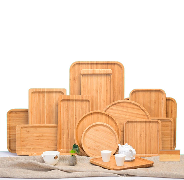 Eco-friendly Bamboo Plates for Dinner Bamboo Serving Plattes for Breakfast Fruit Tea Kitchen Snack Tray Charger Plates & Dishes