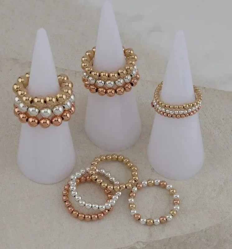 Zooying Rose Gold Stacking 18K Gold Stainless Steel Bead Ball Stretch Rings Set Elastic Stackable