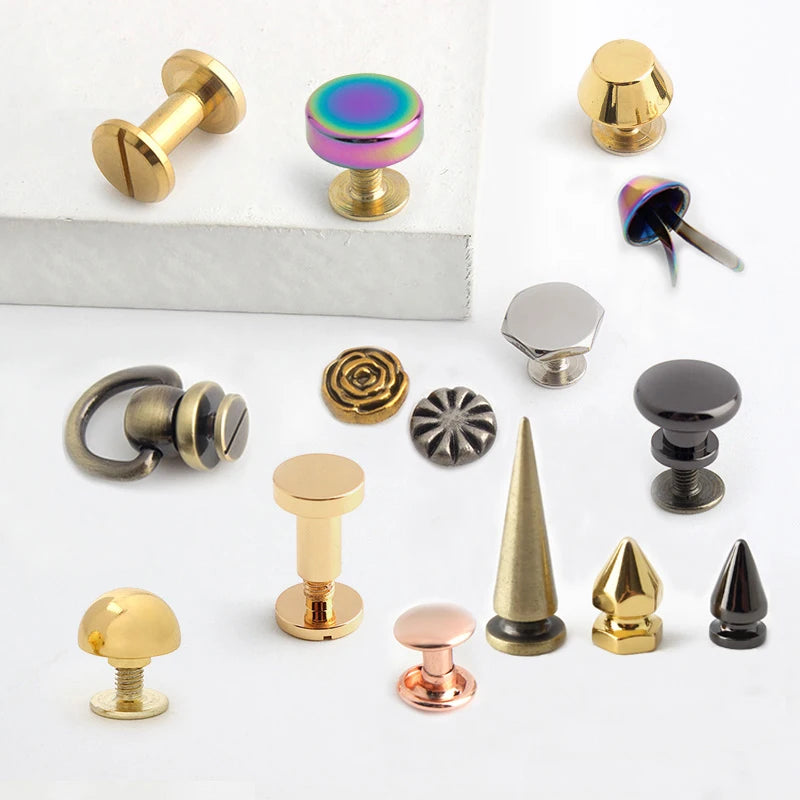 Custom Hot 10Mm Logo Solid Metal Rose Gold Brass Copper Rivets Rings Punk Feet Rivet Studs Screw Rivets for Bags/Leather