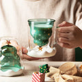 Christmas Tree Design Coffee Mug with Handle Double Wall High Borosilicate Glass Coffee Cup with Silicone Lid X'mas Gifts Mug