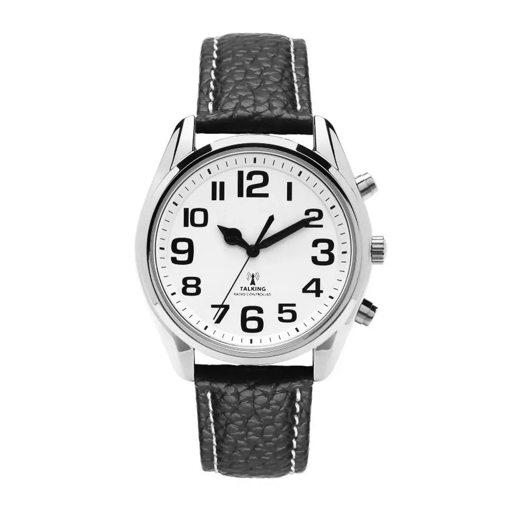 English/French/German/Spanish/Italian Radio Controlled Talking Watch With Genuine Leather Strap for Visually Impaired Elderly