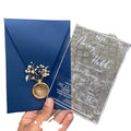 Party Quinceanera Blue Floral Luxury Acrylic Wedding Invitations Card Envelope With Wax Seal and Dried Flowers
