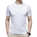 Men Sports Running T-shirt Quick Dry Breathable Gym Shirts Nylon Short Sleeve Elasic Fitness Training Sportswear