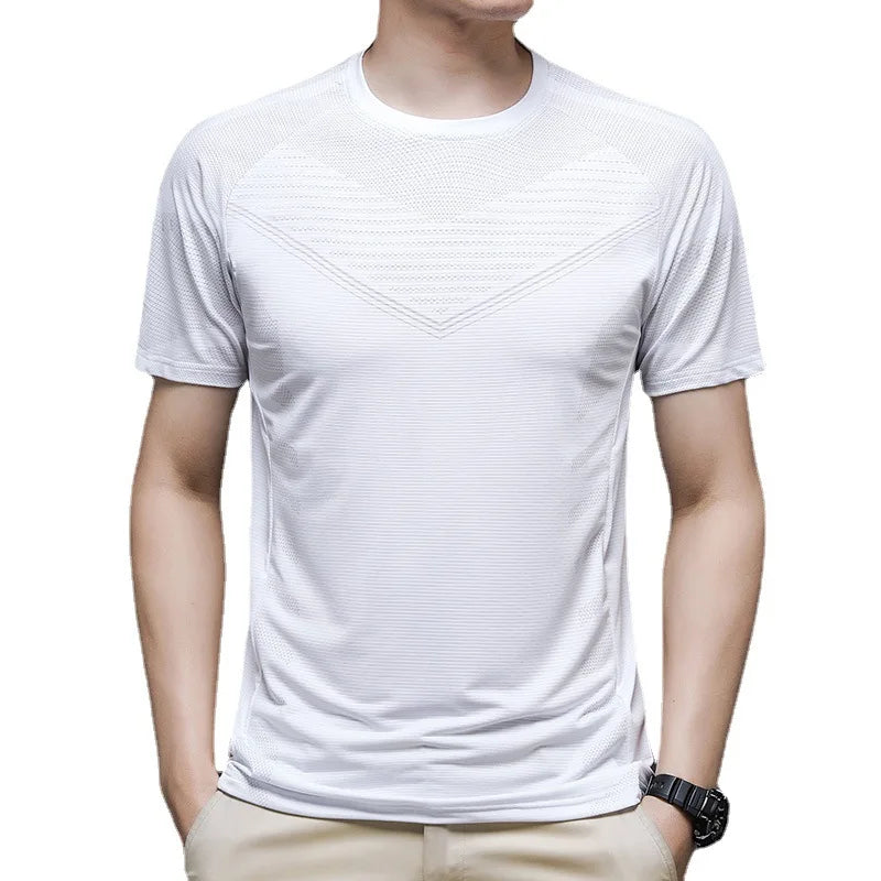 Men Sports Running T-shirt Quick Dry Breathable Gym Shirts Nylon Short Sleeve Elasic Fitness Training Sportswear