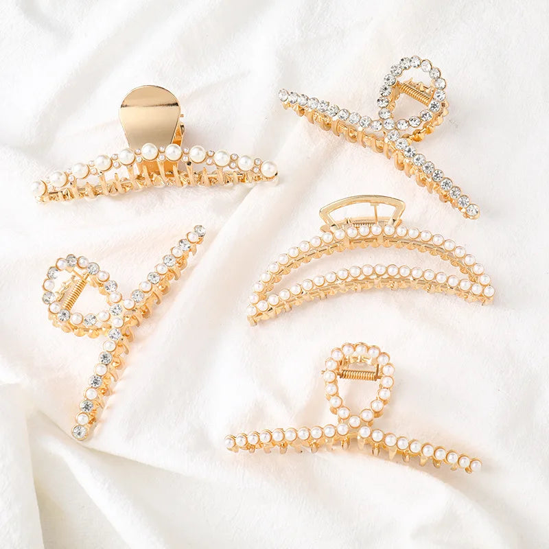 Sweet Retro Gold Metal Hair Claw Women Girls Daily Hair Decoration with Pear Gemstone Rhinestone 13cm Big Sizes Made of Alloy