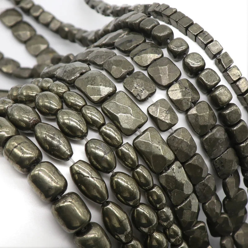 Natural Genuine Pyrite Square Faceted Oval Cube Shape Loose Gemstone Beads for Jewelry Bracelet Making