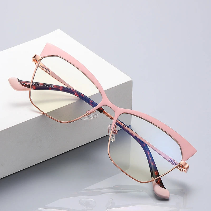 3049 Metal Full Frame Eyebrow Double-color Cat Eye Eyeglass Frame Anti-Blue Light Blocking Eyeglasses UV400