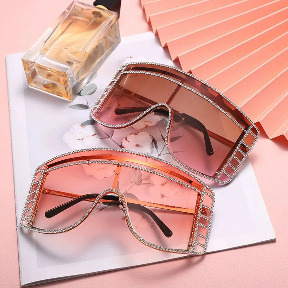 0267 New Fashion Women One-piece Oversized Diamond Frame Sunglasses Sun Glasses