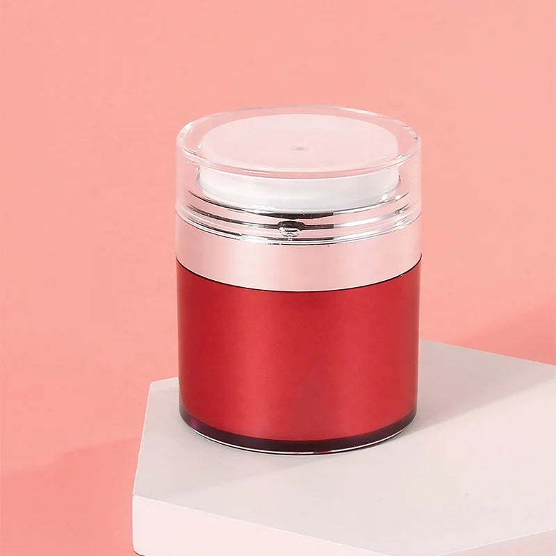 Face Cream Cosmetic Container 2024 New Arrival Retail Empty Round 50ml Red AS Cream Airless Jar Cosmetic Packaging