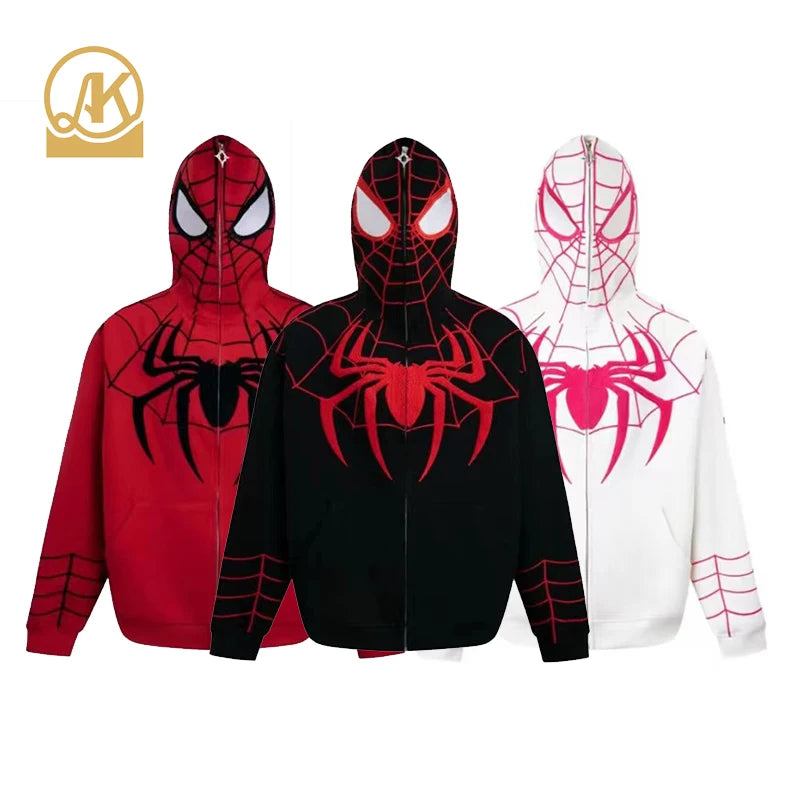 Mens Custom Spider Full Zip up Festeral Hoodie 3D Puff Printing Heavyweight Cotton Hoodie Set
