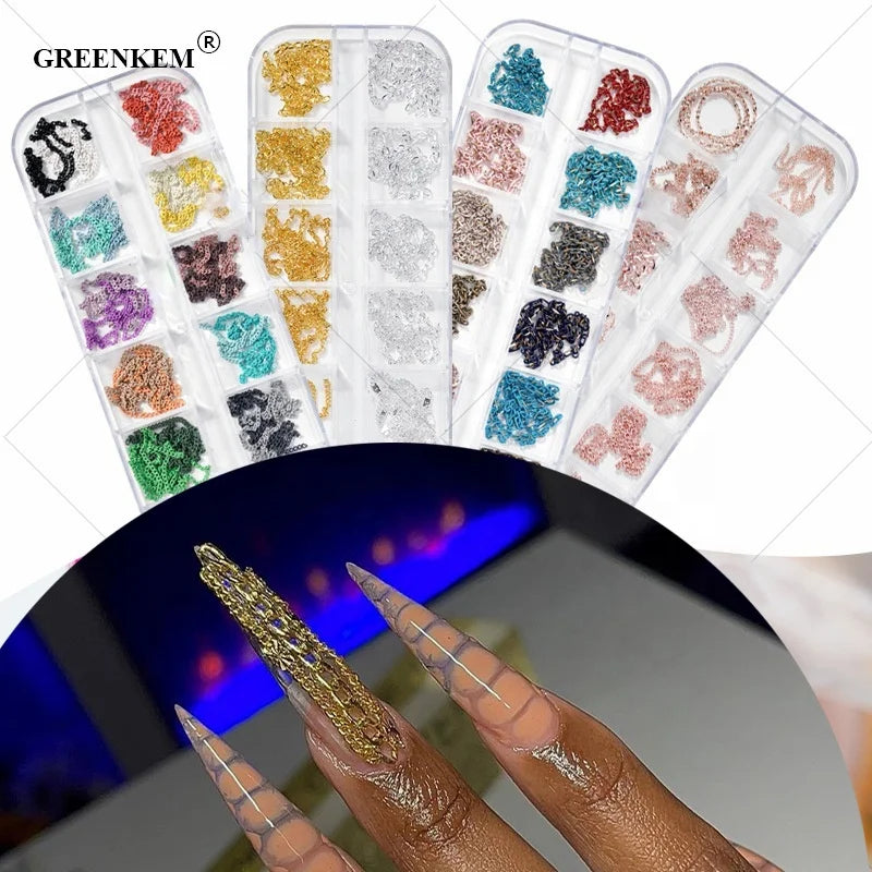 12 Grids Metal Rivet Nail Art Decoration Studs Mix Style Stars Moon Gold Silver Strass Jewelry DIY 3d Nail Charms