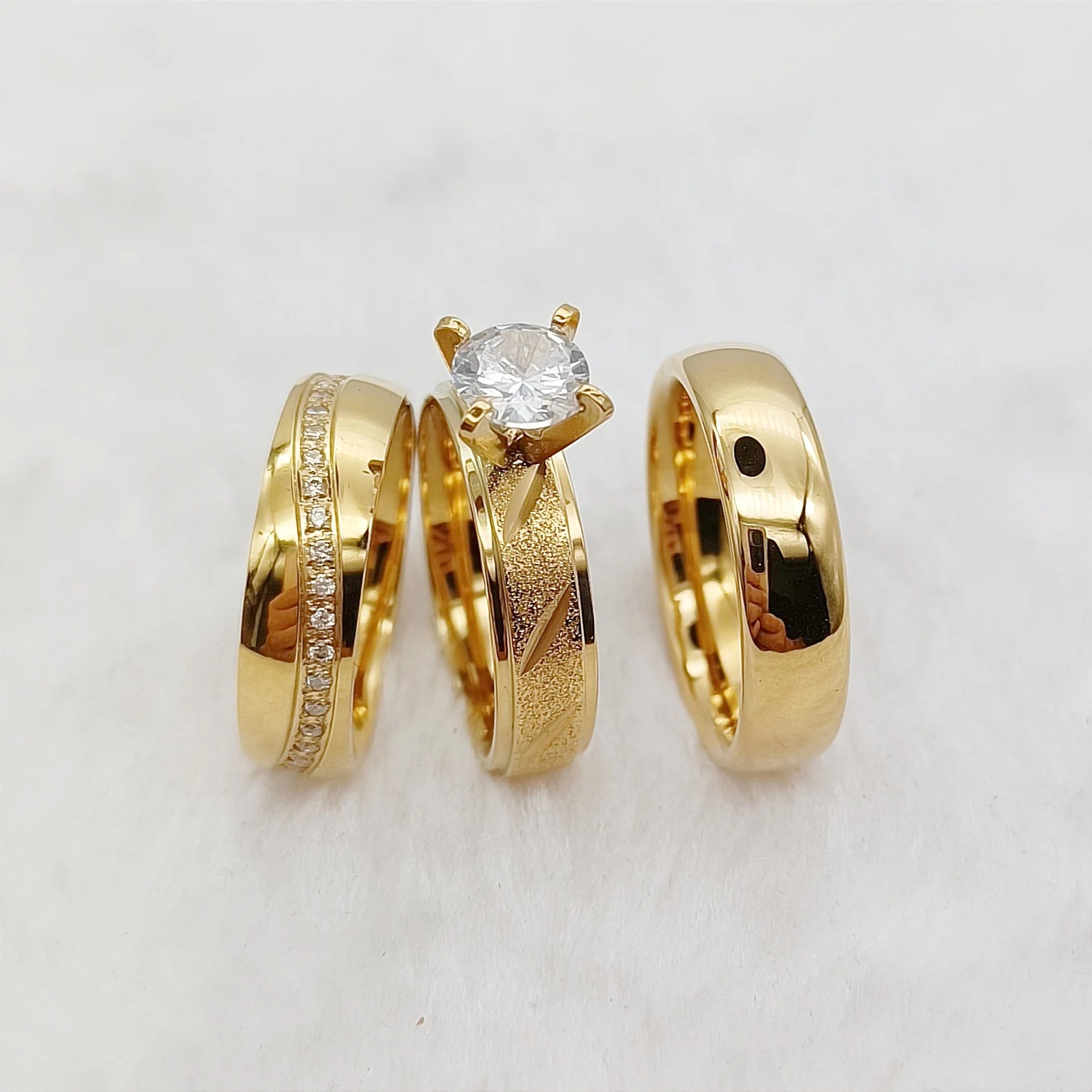 18K Gold Plated Classic Couples Promise Engagement Rings Cubic Zirconia Diamond Bridal Sets for Men Women for Wedding Parties