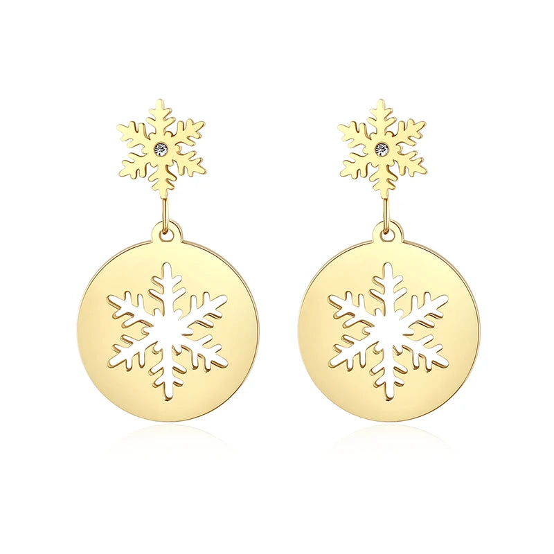 Trendy Jewelry Stainless Steel 18K Gold PVD Plated Snowflake Stud Drop Earrings for Girl Women