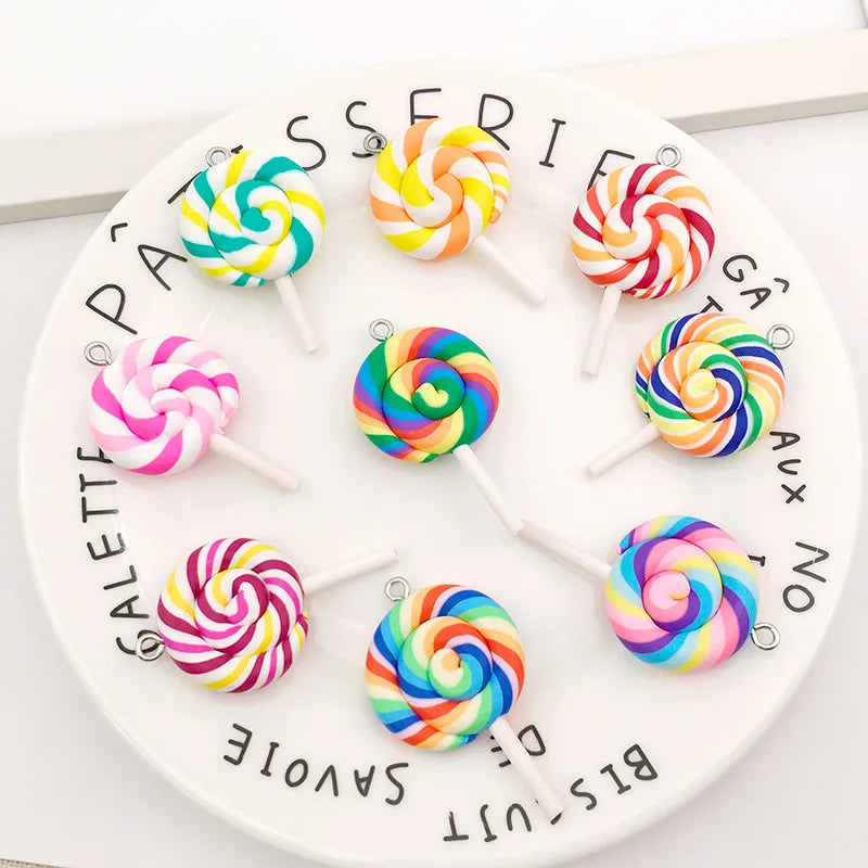 32pcs/ Hot Selling Kawaii Resin Lollipop Sweet Slime Charms Candy Charms for Jewelry Making Kit