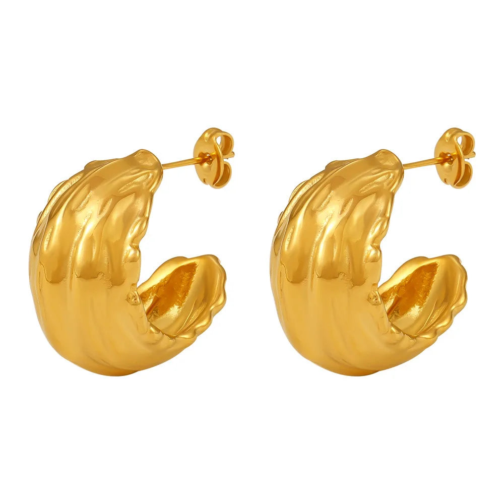 French Ins Niche Texture Wrinkled Earrings Lava C-shaped Stainless Steel Casting PVD Electroplated Earrings for Women