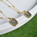 MECYLIFE Two Tones Square Pendant Rose Flower Necklace Magic Glass 18k Gold Flower Necklace for WOMEN