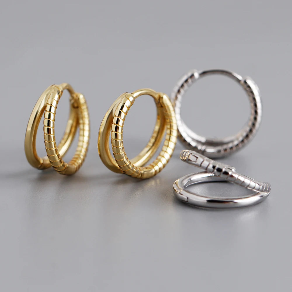 Fashion Jewelry 925 Silver Earrings Jewelry Double-circle 18K Gold Plated Sterling Silver Hoop Earrings for Women