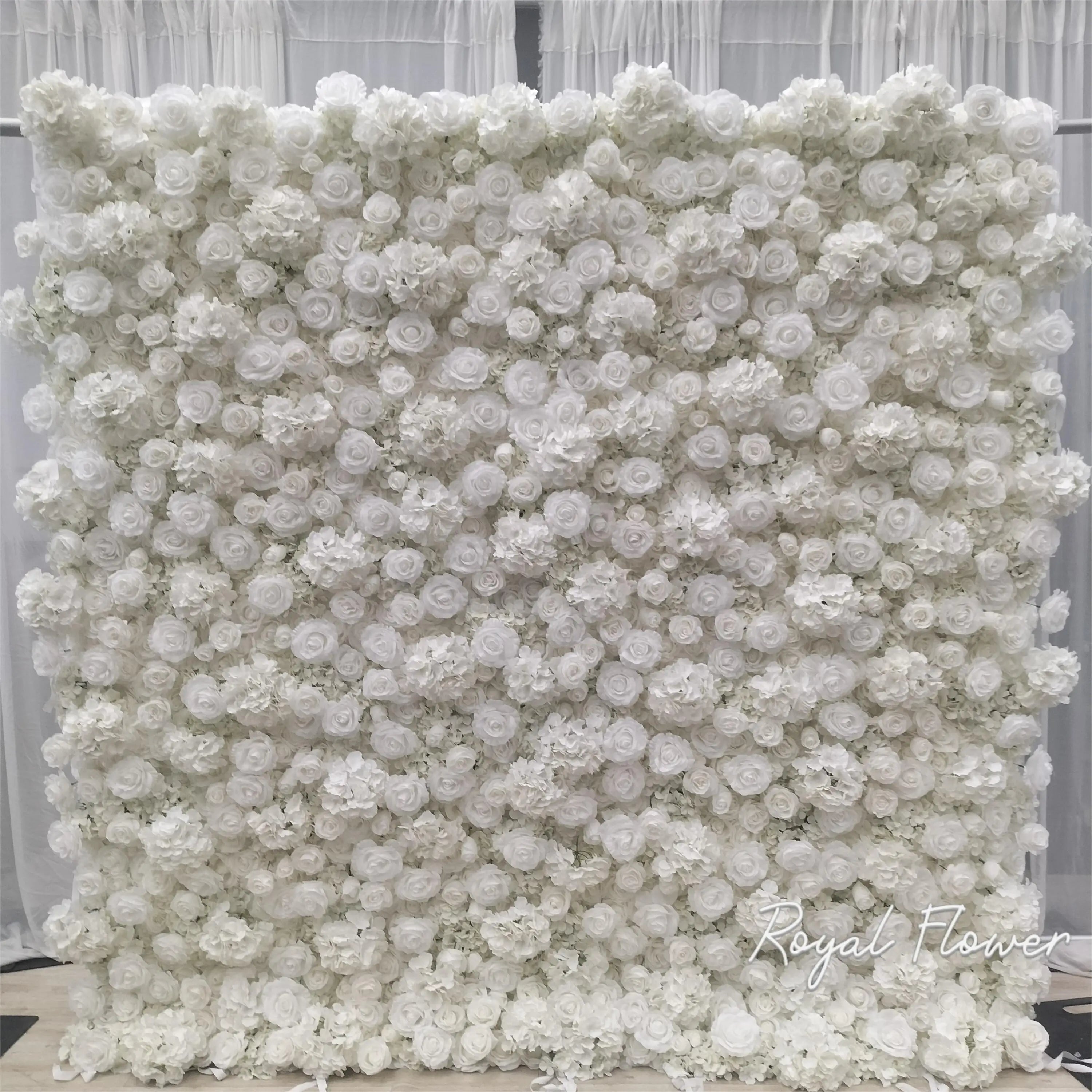 Royal Flower Customized Size Silk Feather Artificial Faux Flower Wall Backdrop for Wedding Decoration Arrangement