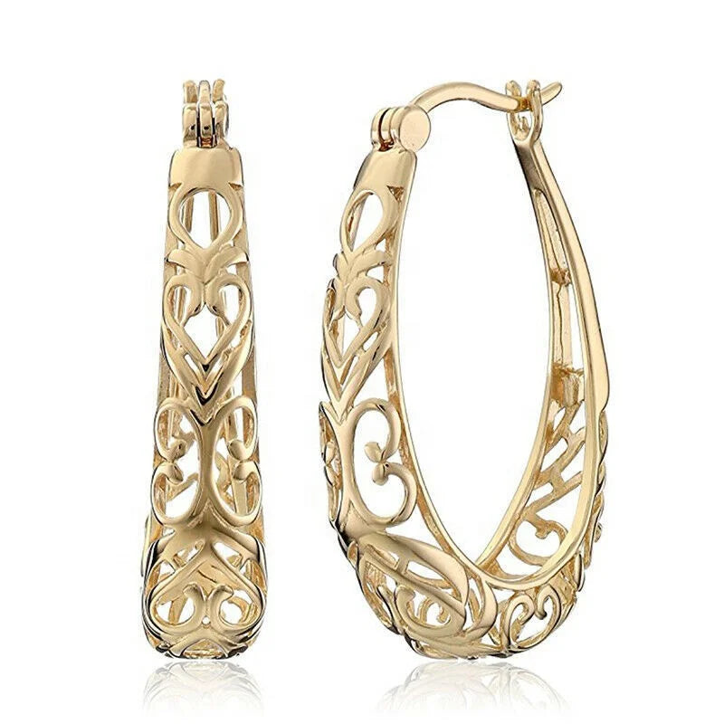 Wholesale Women Earrings New Style 18K Gold Plated Hollow Out Filigree Banquet   Hoop Earrings for  Women Wedding Jewelry Factor