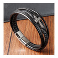 Bible Verse Christian Classic Cross Men Bracelet Black Woven Genuine Leather Rope Chain Bracelet Stainless Steel Jewelry OT-166