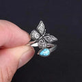 Anillo De Acero Inoxidable Vintage Butterfly Turquoise Orchid Ring Bosnian Style Open Adjustable Statement Ring