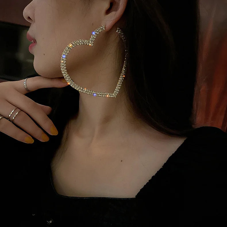 HOVANCI 2020 Fashion S925 Sterling Post Designer Statement Gold Plated Rhinestone Heart Big Hoop Earring Women Ladies Jewelry