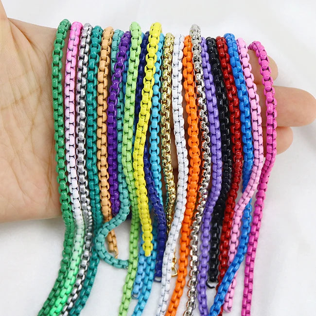 2021 Trendy Multicolor Link Chain Jewelry Accessories Paint Rainbow Colors Round Chain Accessories for Jewelry Making