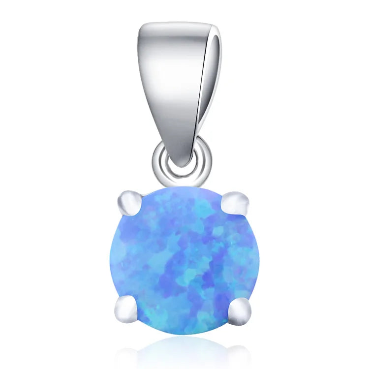 POLIVA Simple Style 925 Sterling Silver Jewelry Pendants Fashion Gemstone Blue Opal Pendant for Gift