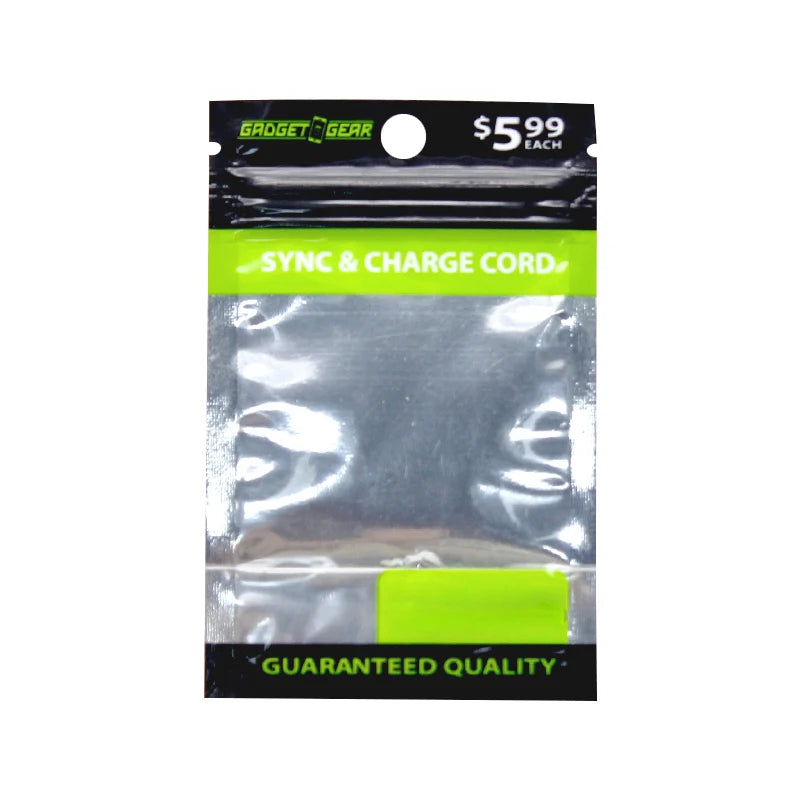 New Arrivals Custom Printed Big Clear Window USB Cable Packing Three Side Zipper Plastic Mylar Bags With Tear Notch