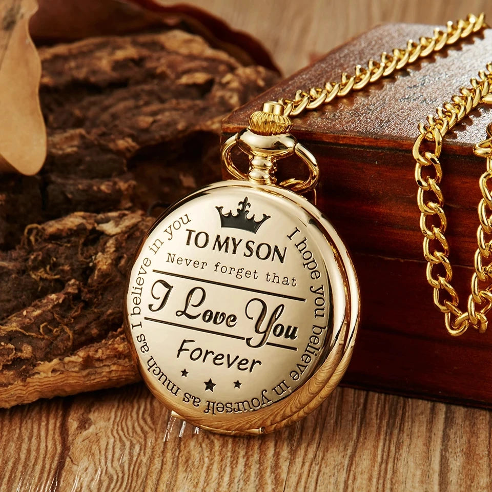 To My Son Pocket Watch I LOVE YOU Flip Case Fob Chain Clock for Children's Day Kids Boy's Birthday Best Gifts the Greatest DAD