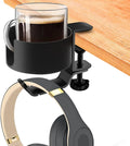Large Desk Cup Holder 2 in 1 Steel Desk Cup Holder with Headphone Hanger